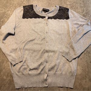 Lane Bryant Lace Cardigan Gray Button Front Sweater Plus 18/20 goth retro classi